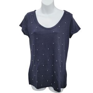2/$20 Banana Republic Navy Blue With Pearl & Rhinestone Top Blouse Size: Small